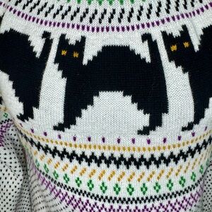 Modcloth Striped Knit Cat Sweater in Black, Green, and Purple